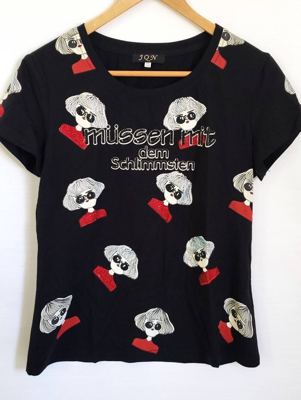 Bling Unique Black Red Font Embellished Graphic Tee Bimbocore Vtg Gorp 2000 Med